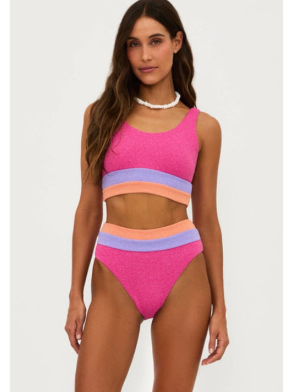 Beach Riot Sparkle Pink Colorblock Bikini Top & High Waist Bottom Set never worn - Picture 4 of 6